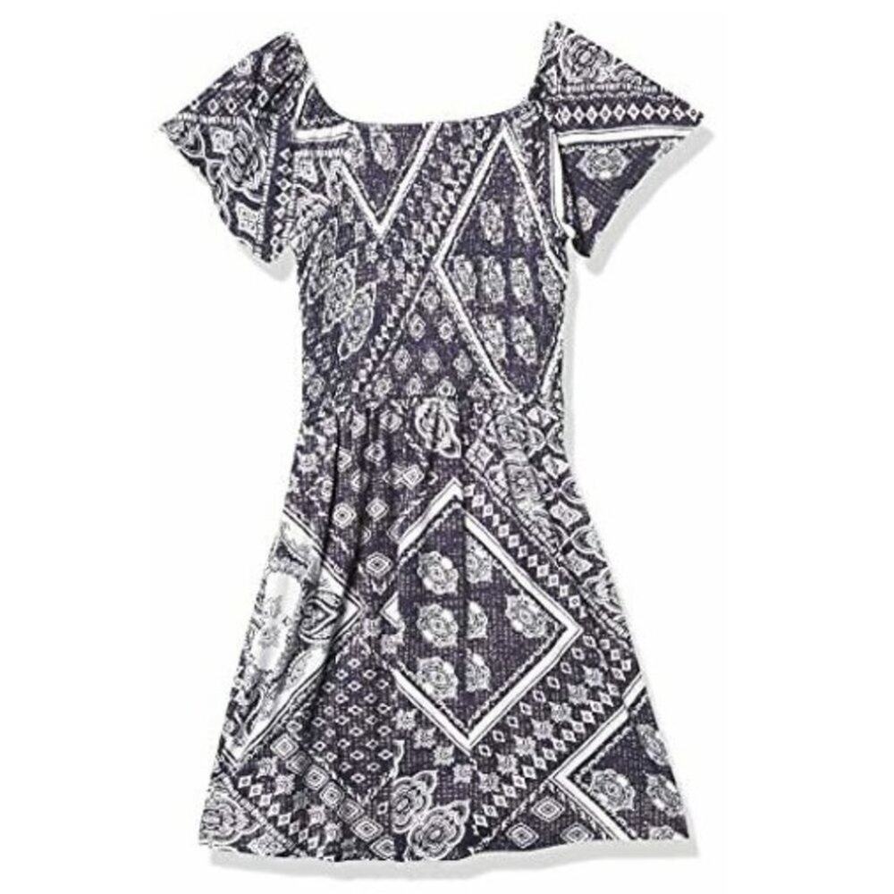 Speechless‎ Girls Boho Navy & White Flutter Sleeve Smocked Dress, Size 8, New